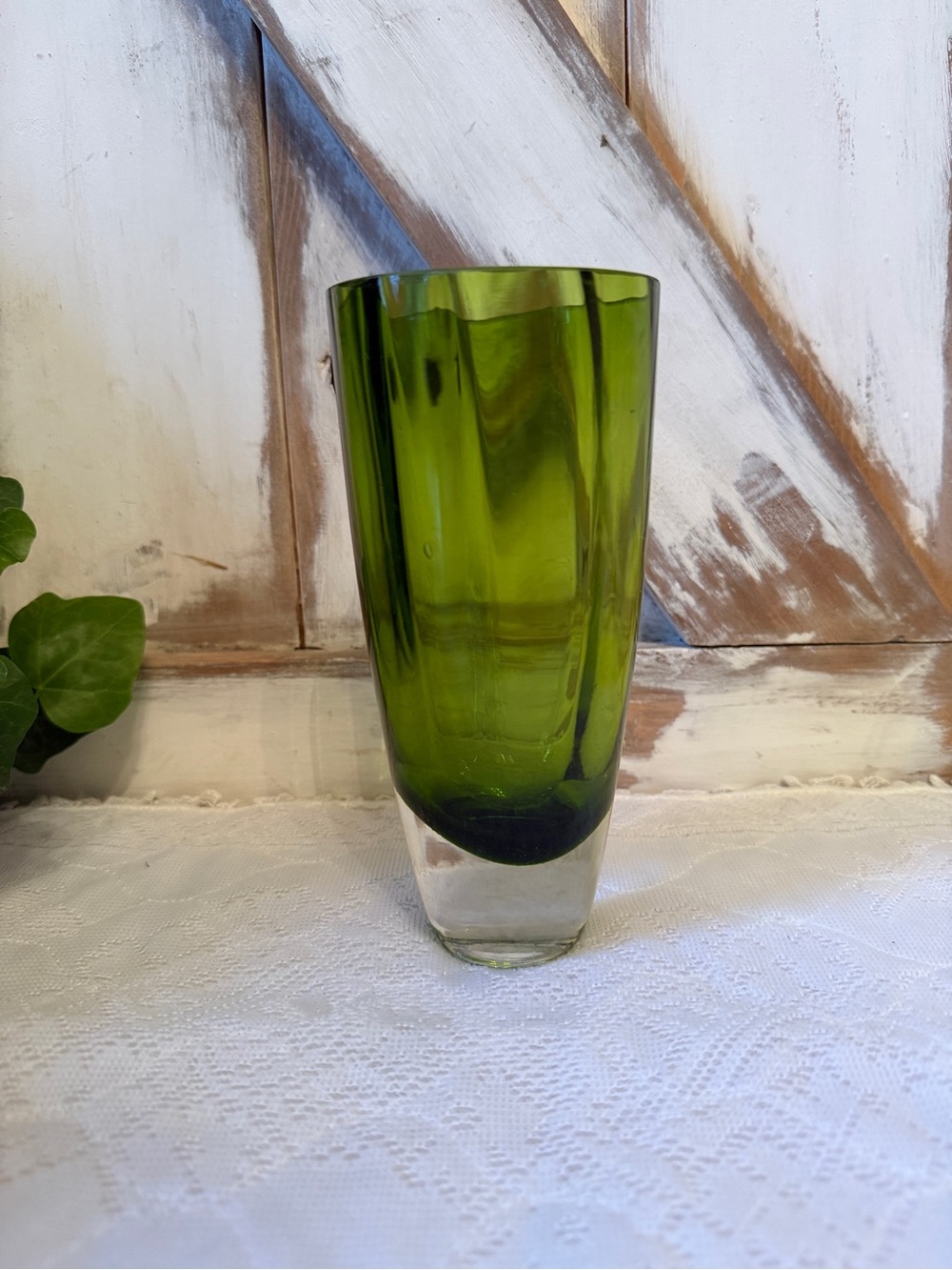 MCM Green Glass Decorative Vase